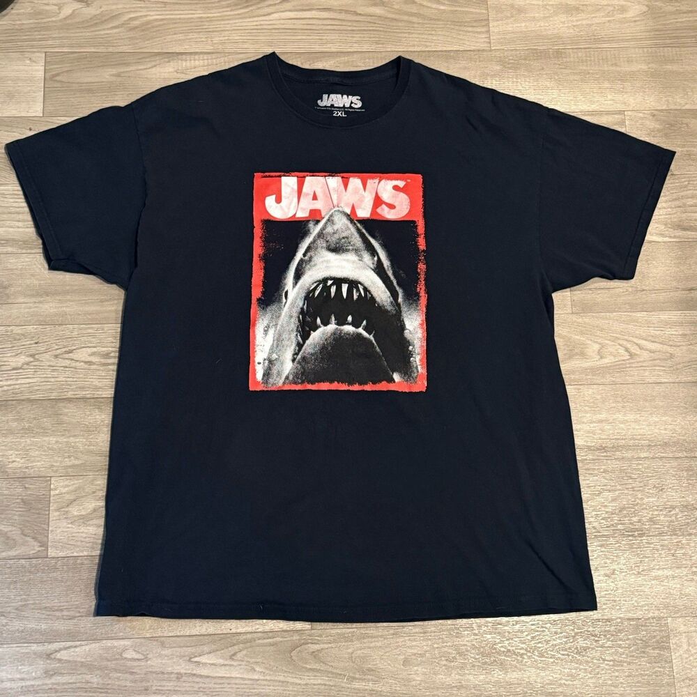 JAWS T-Shirt Mens Sz 2XL Black Universal City Studios Graphic Tee Horror Shark